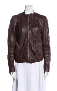 Womens Zadig Voltaire Lamb Leather Biker Jacket Deep Burgundy sz Medium - Picture 1 of 11