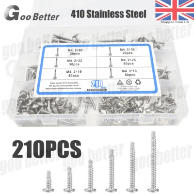 210x Self Drilling Wafer Head Screws Steel Self Tapping Screws for Metal Sheets
