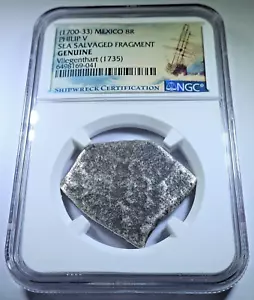 NGC Vliegenthart Naufragio 1700-1733 México Plata 8 Reales Moneda de Dólar Genuina - Imagen 1 de 2