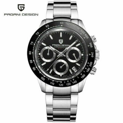 PAGANI DESIGN Men's Watches Japan Quartz Wrist Watch Chronograph Steel Band Box — 第 1/4 张图片