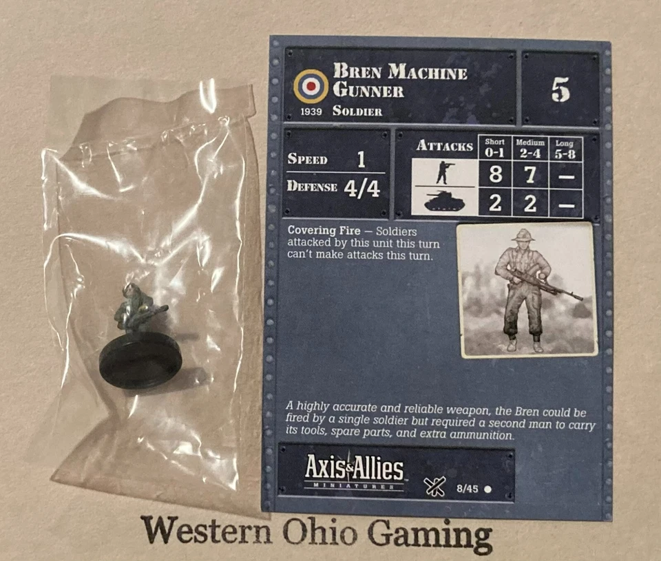 Axis & Allies Miniatures D-Day Bren Machine Gunner #8/45 NEW A&A Minis - Image 1 of 1