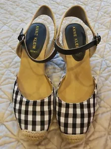 New Anne Klein iflex Black & White Gingham Jute Ardine Espadrille Women's 9.5M - Picture 1 of 6