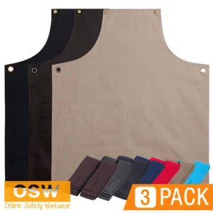 3 X COTTON CANVAS 260GSM BIB APRON & CHANGEABLE STRAPS RESTAURANT/CAFE/BARISTA - Picture 1 of 12