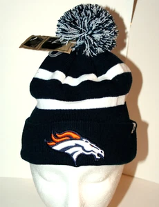 47 Brand Denver Broncos Pom-Pom NFL Football Team Stripes Knit Cap Hat New Tags - Picture 1 of 3