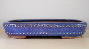 Japanese Bonsai Pot HEIAN KOSEN 10"(25.3cm) Blue Glazed Rectangle Y816 - Picture 1 of 13