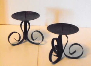 Pair Vintage Gothic Rustic Metal Pillar Candle Stand Base Medium/Small Size - Picture 1 of 3