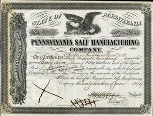 1879 Pennsylvania Salt Manufacturing Stock Certificate - Picture 1 of 1