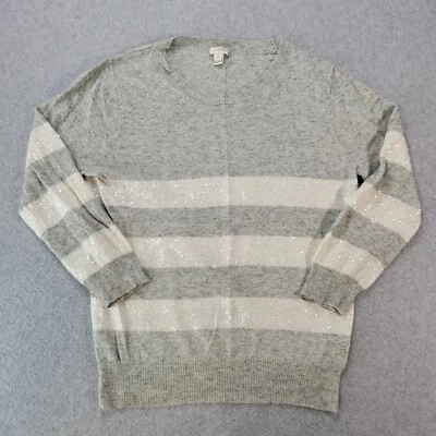 J. Crew Light Sweater Merino Wool Striped Round Neck Long Sleeve Sequin Womens M - Image 1 of 4