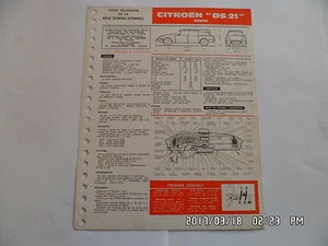 FICHE TECHNIQUE DE RTA CITROEN DS 21 BREAK N°244 ET 287 BIS G12 - Picture 1 of 1