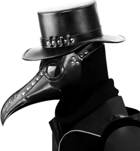 Black Leather Plague Doctor Mask Long Nose Bird Beak Plague Steampunk Halloween - Picture 1 of 12