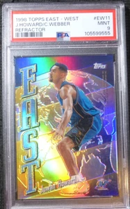 1998-99 TOPPS EAST WEST JUWAN HOWARD & CHRIS WEBBER EW11 CHROME REFRACTOR PSA 9 - Picture 1 of 2