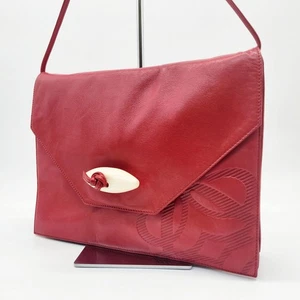 LOEWE Bolso de Hombro Bandolera Anagrama Logo Cuero Rojo Mujer USADO DE JAPÓN - Imagen 1 de 14