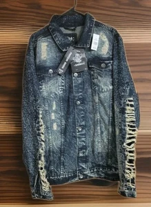 Men's 3X R3bel Embellished Sparkles Ripped Denim Jacket "Fuel Your Passion" 42 - Picture 1 of 13