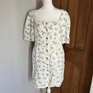 NEU Old Navy Große L Puffärmel gesmoktes Minikleid Blumen Leinenmischung Milkmaid - Bild 1 von 6