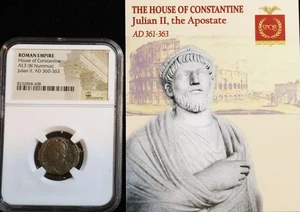 MONETA GIULIANO II l'Apostata IMPERATORE ROMANO AD 360-363 NGC CERTIFICATA & COA #2858 - Foto 1 di 2