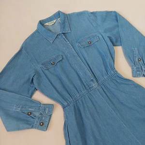 L.L. BEAN WOMENS VINTAGE Blue Jean DENIM Longsleeve BUTTON FRONT DRESS SIZE 10P - Picture 1 of 11