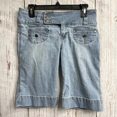 Pantalones Cortos HYDRAULIC Juniors Talla 7 Azul Claro Denim Tiro Bajo 11" Entrepierna Algodón Y2K Foto 1 de 4