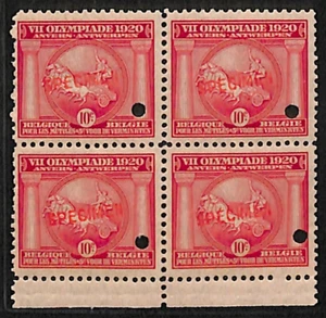 Belgium OLYMPIC GAMES 1920 ANTWERP 10c *SPECIMEN* Stamps Block{4} Mint MM VS111 - Picture 1 of 10