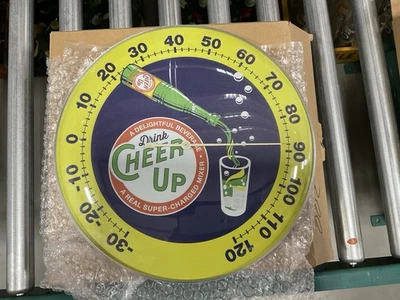 CHEER UP Super-Charged Mixer Soda Pop 12" Round Glass Dome THERMOMETER - NEW - Image 1 of 3
