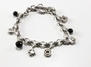JOHN HARDY KALI 925 STERLING SILVER BLACK ONYX 9 CHARMS BRACELET, 8 INCHES - Picture 1 of 8