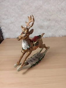 STUNNING Gold Accented Vintage Reindeer Rocker Resin Figurine Christmas (Y73) - Picture 1 of 7
