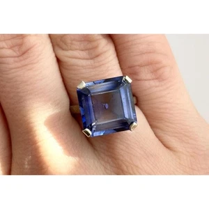 Anillo vintage de plata de ley 925 corte princesa topacio azul Londres - talla 6,5 - Imagen 1 de 11