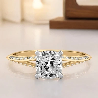 18K Yellow Gold Ring 1.20 Ct Cushion Lab Created Diamond IGI Certified Womens - Image 1 of 4