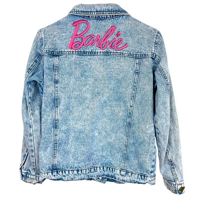 Barbie Denim Chaqueta Niñas Talla XL Envejecido Bordado Jean Rosa Adornado Foto 1 de 4