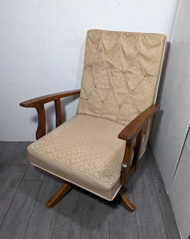 Vintage Mid Century Modern Spring Rocker Swivel Rocking Chair Walnut Wood Cover