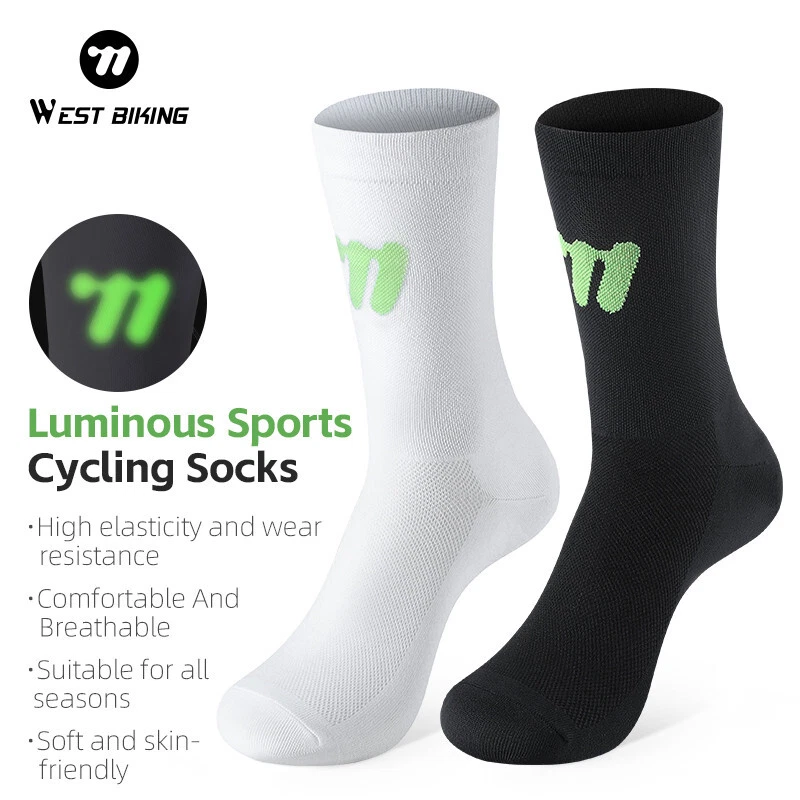 WEST BIKING Sports Cycling Socks Lightweight Breathable Long Football Socks - Image 1 of 4