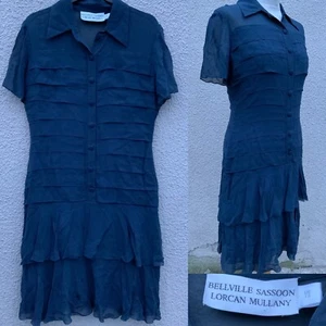 BELLVILLE SASSOON VINTAGE BLUE SILK CHIFFON DECO FLAPPER DRESS DESIGNER 10 - Picture 1 of 9