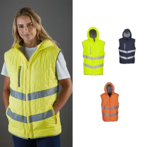 Yoko Hi-Vis Unisex Kensington Hooded Gilet HV007 - Safety/Work Wear Bodywarmer - Picture 1 of 11