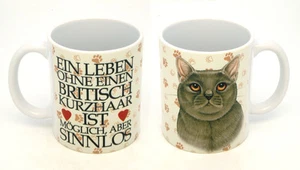 BRITISCH KURZHAAR - HOLZSCHILD + KAFFEEBECHER IM SET KATZE 55 - Bild 1 von 2