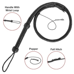 Indiana Jones Bullwhip echtes Rindsleder schwarz 4 Fuß lang 12 Zöpfe Bullenpeitsche - Bild 1 von 3