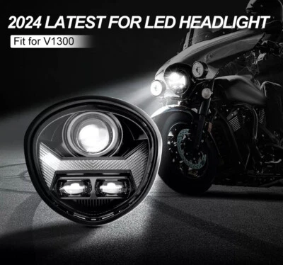 Fit 2010-2017 for Yamaha V Star 1300 Brightest DOT LED Halo Headlight Hi/LO DRL - Image 1 of 4