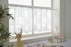 59"x17" Vintage Embroidered Lace Half Window Curtain Valance Kitchen Cafe Tier - Picture 1 of 6