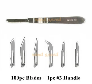 100pc Sterile Surgical Blades + 1pc #3 Scalpel Knife Handle Medical Dental Tools - Picture 1 of 12