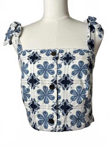 Agua Bendita Blue Floral Crop Top NWT XXL 0093 - Picture 1 of 5