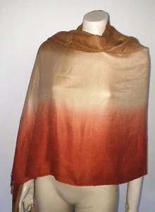 Brown Creme Ombre Shawl Scarf Wrap Stole Cashmere Silk Blend Pashmina Fringe - Foto 1 di 1