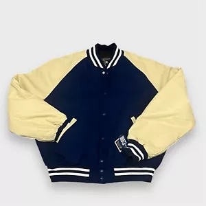 Holloway Varsity Jacket XL Navy Blue Cream Wool Blend Snap Front Made In Mexico - Picture 1 of 11