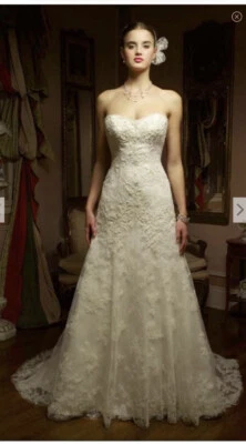 Vestido de novia Casablanca 1827 sin tirantes de tul marfil talla 10 encaje con cuentas Foto 1 de 4