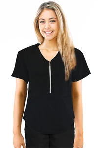 JEFFRICO Scrubs For Women Short Sleeve Zipper Front V-Neck Top 2 Pockets - Picture 1 of 28