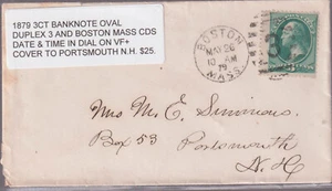 1879 3ct Duplex 3 Boston Mass cds Date time Dial to Porstmouth NH (E9) - Picture 1 of 2