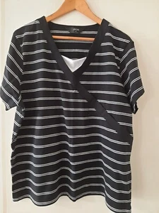 Givoni Womens Stripe Short Sleeve T-Shirt Top Black & White Plus Size 24 - Picture 1 of 3