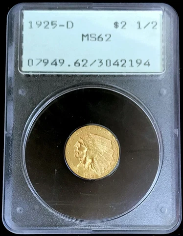 1925 D GOLD US $2.5 INDIAN HEAD QUARTER EAGLE COIN GEN 1 PCGS MINT STATE 62 Cover