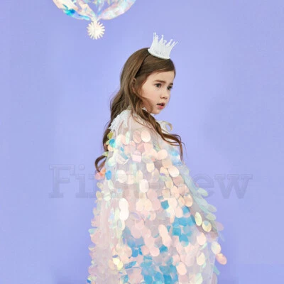 Kid Girls Shawl Colorful Mermaid Shiny Sequin Cape Birthday Party Princess Cloak - Image 1 of 4