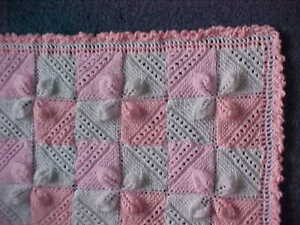 Babies Pram blanket Pink and white New hand knitted