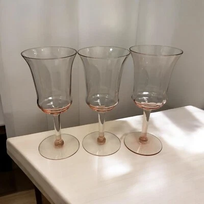 Лот из 3 винтажных розовых кубков для воды стеклянная посуда коттедж гламур викторианская богема - Изображение 1 из 4