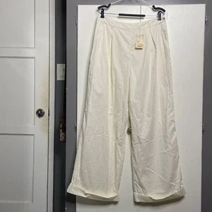 DOEN women Hilaire Trouser Pant in Salt Wide Leg High Waist Pleated SZ 12 NWT - Picture 1 of 9