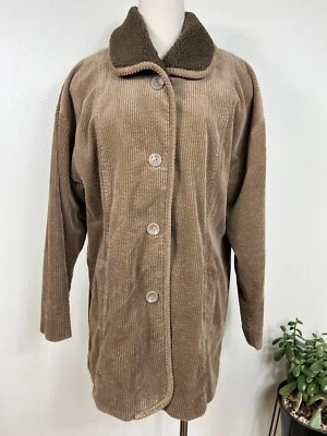 J. Jill Womens Brown Corduroy Fleece Collar Jacket Size Large Retro Comfort 70's - Image 1 of 4